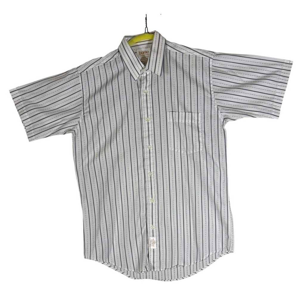 Barrie Hawick Scotland Mens Grey White Striped Short Sleeve Button Down Shirt 15
